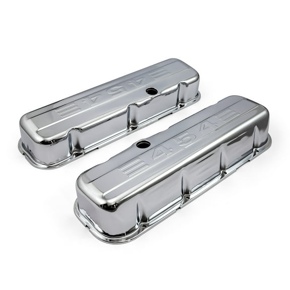 Speedmaster PCE314.1004.03 Compatible with Chevy BBC 454 Chrome "454 Stamped" Steel Valve Covers - Tall w/ Baffled Hole