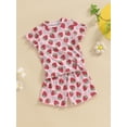 thumbnail image 3 of Bagilaanoe 2pcs Toddler Baby Girl Shorts Set Short Sleeve Print T Shirt Tops + Shorts 12M 18M 24M 3T 4T 5T Kids Casual Summer Clothes, 3 of 7