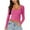 Hot Pink, variant on Loose Tank Tops For Women Solid Color Long Sleeved Lace Patchwork U-neck Knitted Casual Crew-neck Black Tee Tshirt Blouses S-XL
