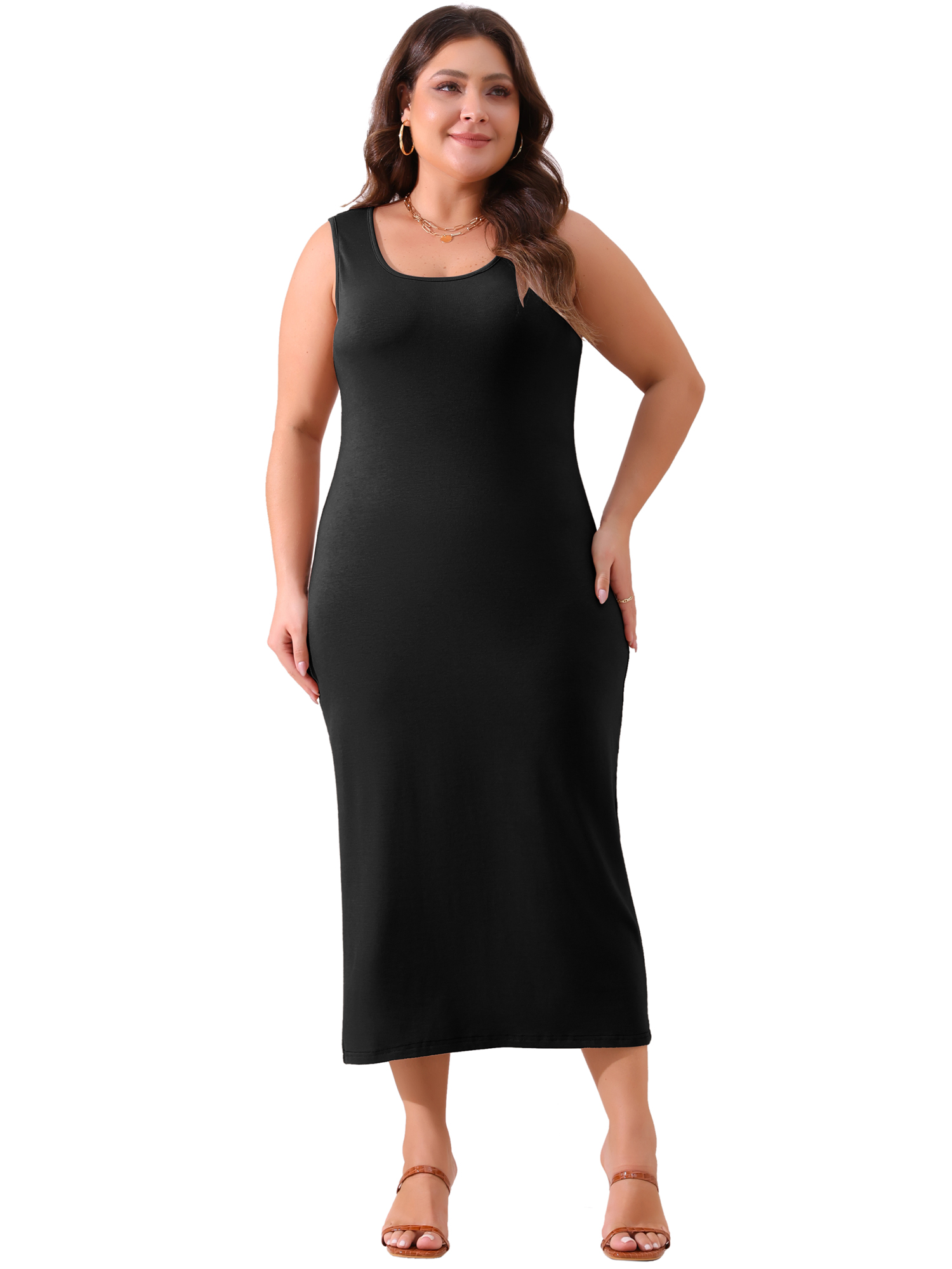 DARING DIVA Plus Size Basic Sleeveless Crewneck Maxi Knit Tank Dress 4X Black
