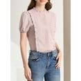 thumbnail image 5 of INSPIRE CHIC Women's Mock Neck Sleeveless Lace Work Office Button Down Shirt M Pink, 5 of 7