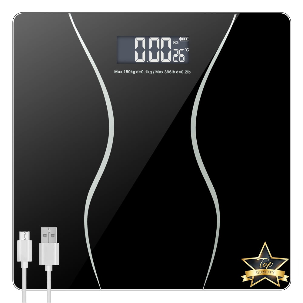 Digital Body Weight Bathroom Scale Weighing Scale with Step-On Technology,Extra Large Blue Backlit Display and Batteries Included, 400 Pounds,Black Glass