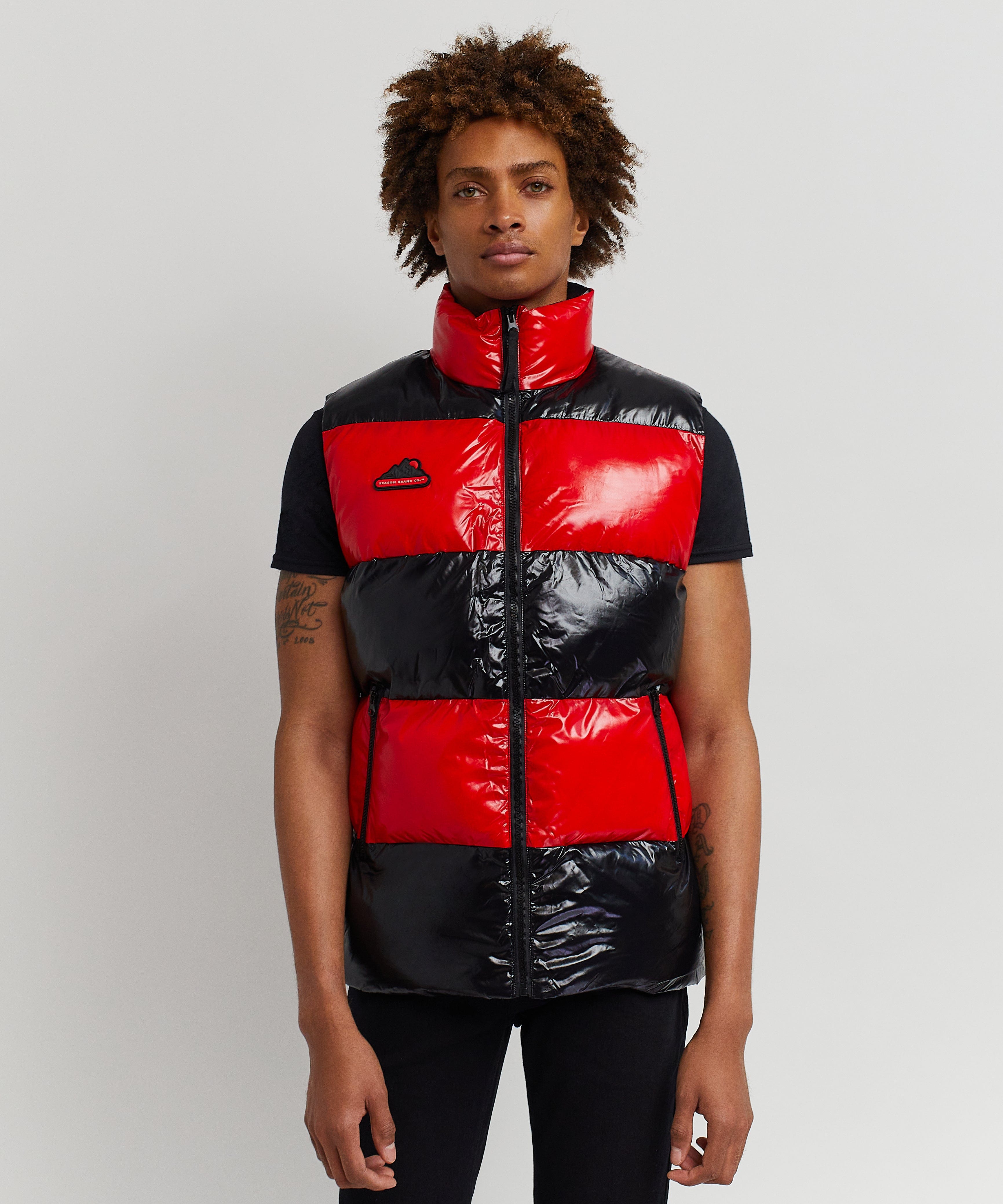 Mizzy Shiny Puffer Vest - Red And Black 