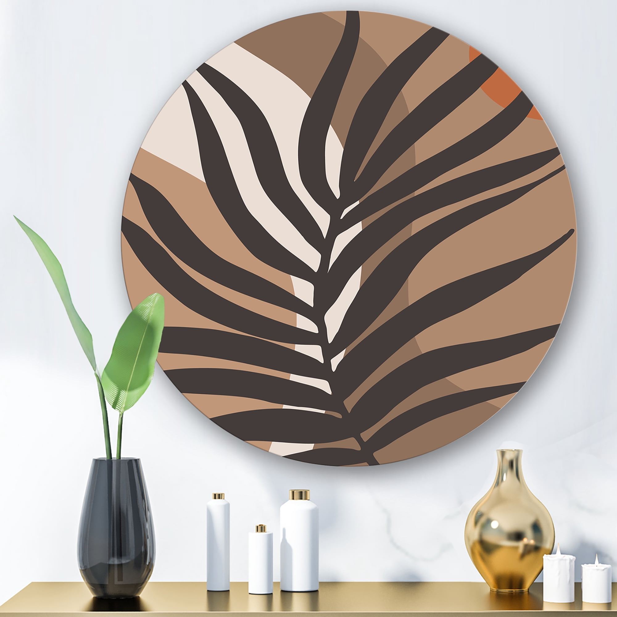 Designart 'Shapes and Tropical Leaf Silhouettes II' Modern Circle Metal Wall Art 11x11 - Disc of 11