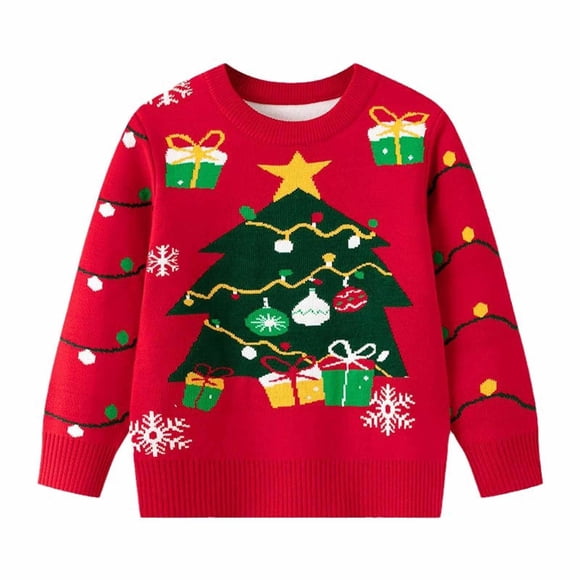 Jgppe Chandails de Noël Laids pour Enfants Tricotés à Motifs Manches Longues Chandail Col Rond Vêtements d'Automne Hiver 3-8 Ans