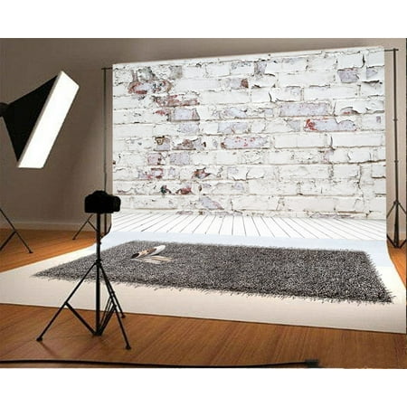 Image of HelloDecor Photography Backdrop 7x5ft Weathered Brick Wall Strips Floor Children Baby Kids Portraits Photos Props Shooting Video Studio