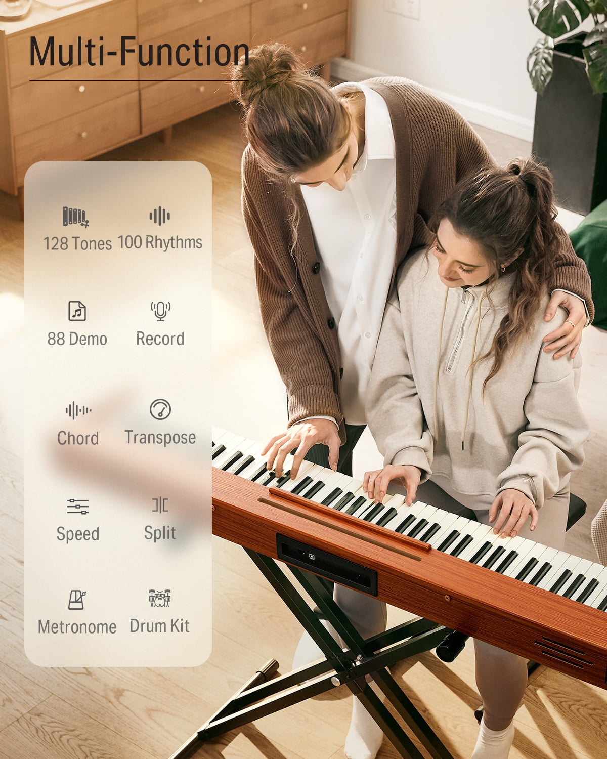 Donner DEP-1S Velocity-sensitive 88 Keyboard Digital Piano with stand, 128 tones, 100 Rhythms, 88 Demo, with Headphone, USB-MIDI, Sustain Pedal, Connect to Apps