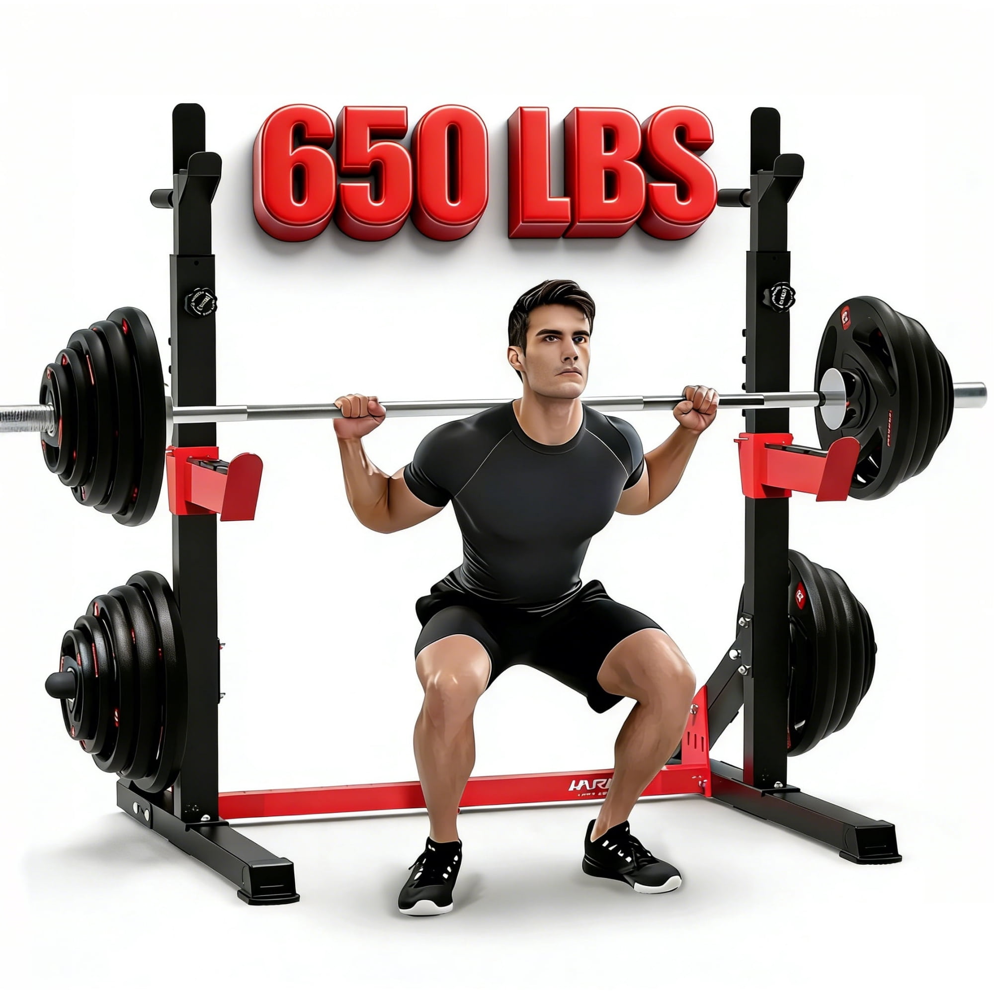 HARISON Adjustable Power Cage, Squat Rack for Home Gym with 650 LBS Capacity, Multifunction Bench Press Rack Stand Workout Equipment (Plates and Bars Not Included)