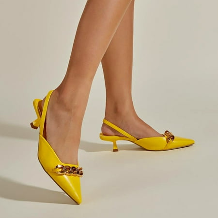 

Mishuowoti Pumps for women 2023 Ladies Fashion Solid Color Leather Surface Metal Buckle Pointed Toe Middle Heel Casual Shoes