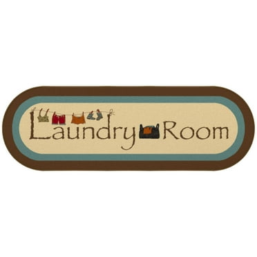 Ottomanson Non-Slip Rubberback Bordered 2x5 Laundry Room Runner Rug, 20" x 59" Oval, Beige