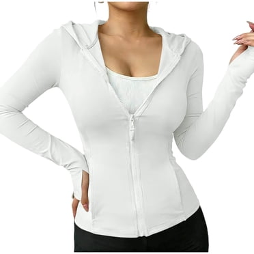 AherBiu Athletic Jacket for Women Sunproof Lightweight Long Sleeve Full Zip up Hooded Stretch Fitted Running Yoga Tops