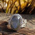 thumbnail image 6 of Hammered Sterling Silver Labradorite Ring: Natural Gemstone, Cocktail Style, 6 of 10