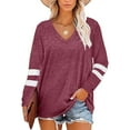 thumbnail image 2 of OSOLU Solid Color Women Plus Size Tops V-Neck T-Shirt Tshirts Tee Color Block Long Sleeve Casual Tunic Tops Classic Women Tops Dressy Casual, 2 of 7
