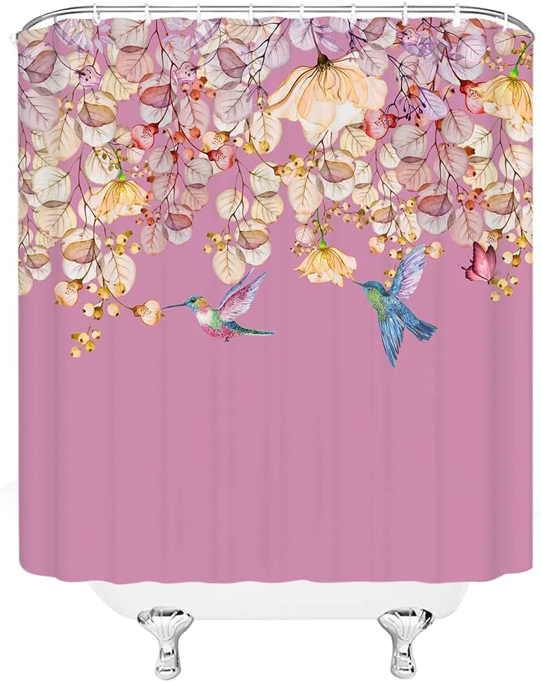 Leaf Shower Curtain Hummingbird Watercolor Transparent XRay Floral