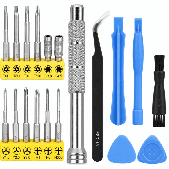 19-in-1 Cleaning & Repair Tool Kit For PS5, PS4, Xbox One Controllers – Screwdriver Set for Console Compatible with PS5, PS4, PS3, Xbox One/Series/Elite/360, Switch/Switch Lite, 3DS, NES, SNES, N64,