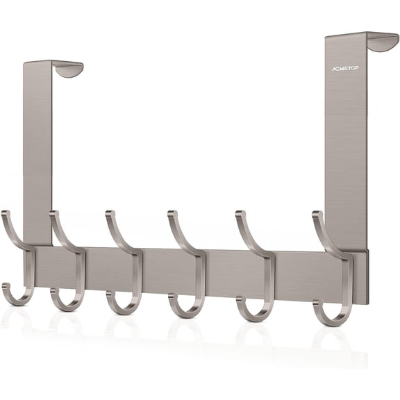 ACMETOP Over The Door Hooks, Heavy-Duty Door Hanger Hook with 6 Dual Hooks, Sturdy Over The Door Hanger Hook for Hanging Coat, Towel, Bag, Robe, Hat, Aluminum, Brushed Finish (Brown)
