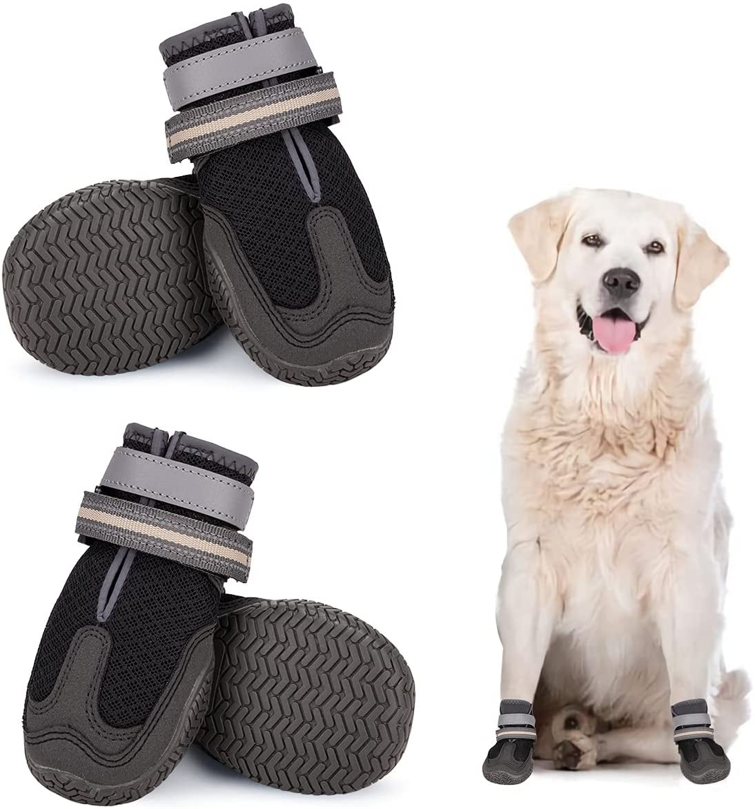 Waterproof Dog Booties with Reflective Strap Anti Slip Rubber Sole Warm Dog Winter Snow Boots Dog Shoes for Large Medium Dogs Comfortable Dog Hiking Boots Walking Jogging Indoor Outdoor 