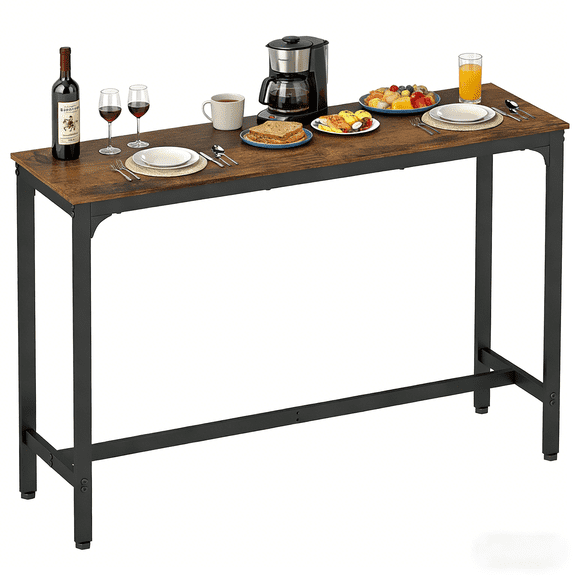 Dkelincs 55" Long Bar Table, Bar Height Pub Table Narrow High Bar Table with Sturdy Legs Counter Height Console Table for Bar Pub Kitchen Dining Room, Brown