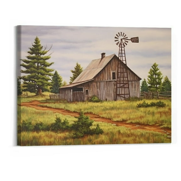 Shiartex Rustic Barn Wall Decor Barn Pictures Canvas Wall Art for Farmhouse Living Room Wall Decor, Old Barn Canvas Prints Barn & Windmill Painting Framed Artwork for Country Home Wall Decor 20x16 In