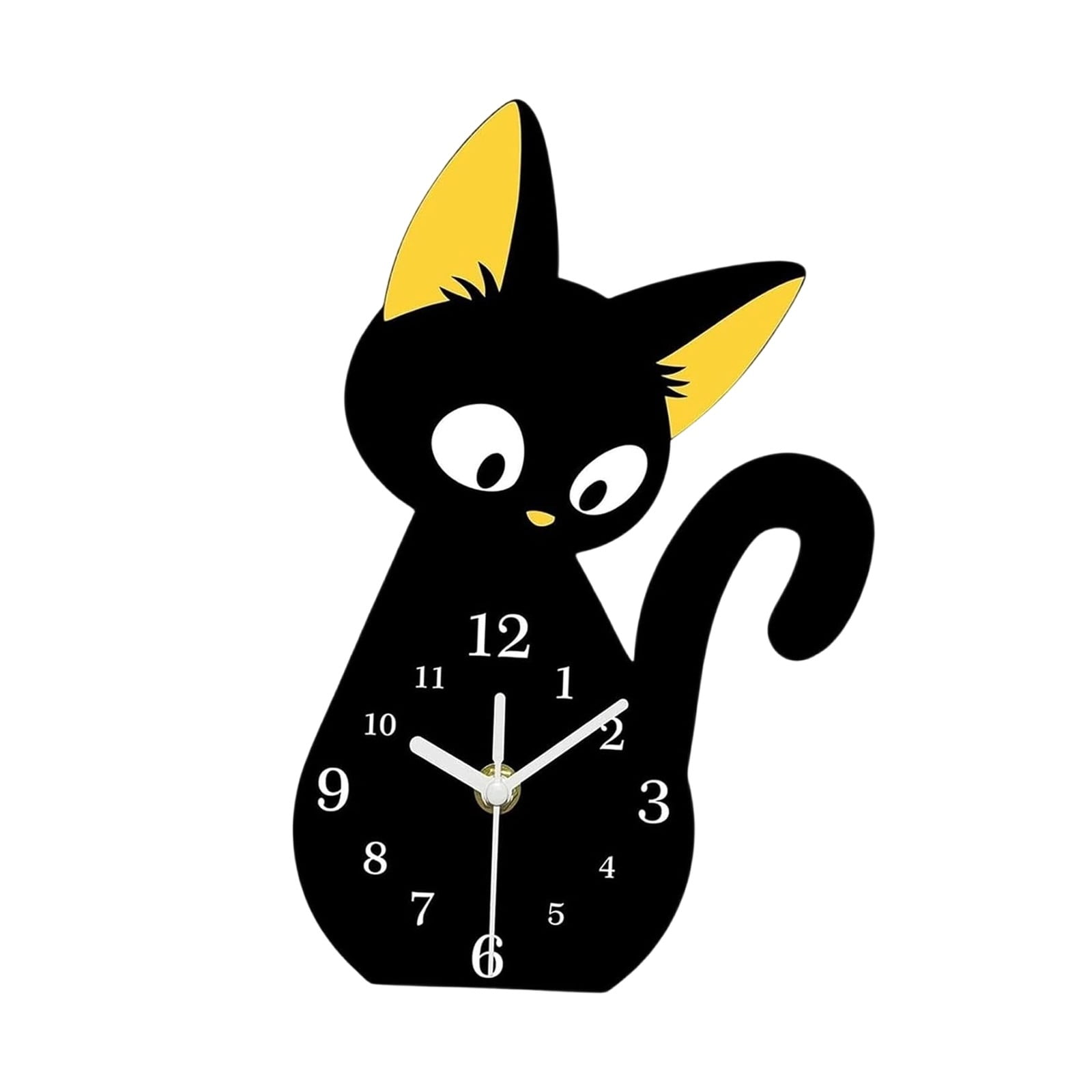 Black Cat Acrylic Desk Clock, 8 Inch Silent Non Ticking Table Clock with Easy Read Numerals, Cute