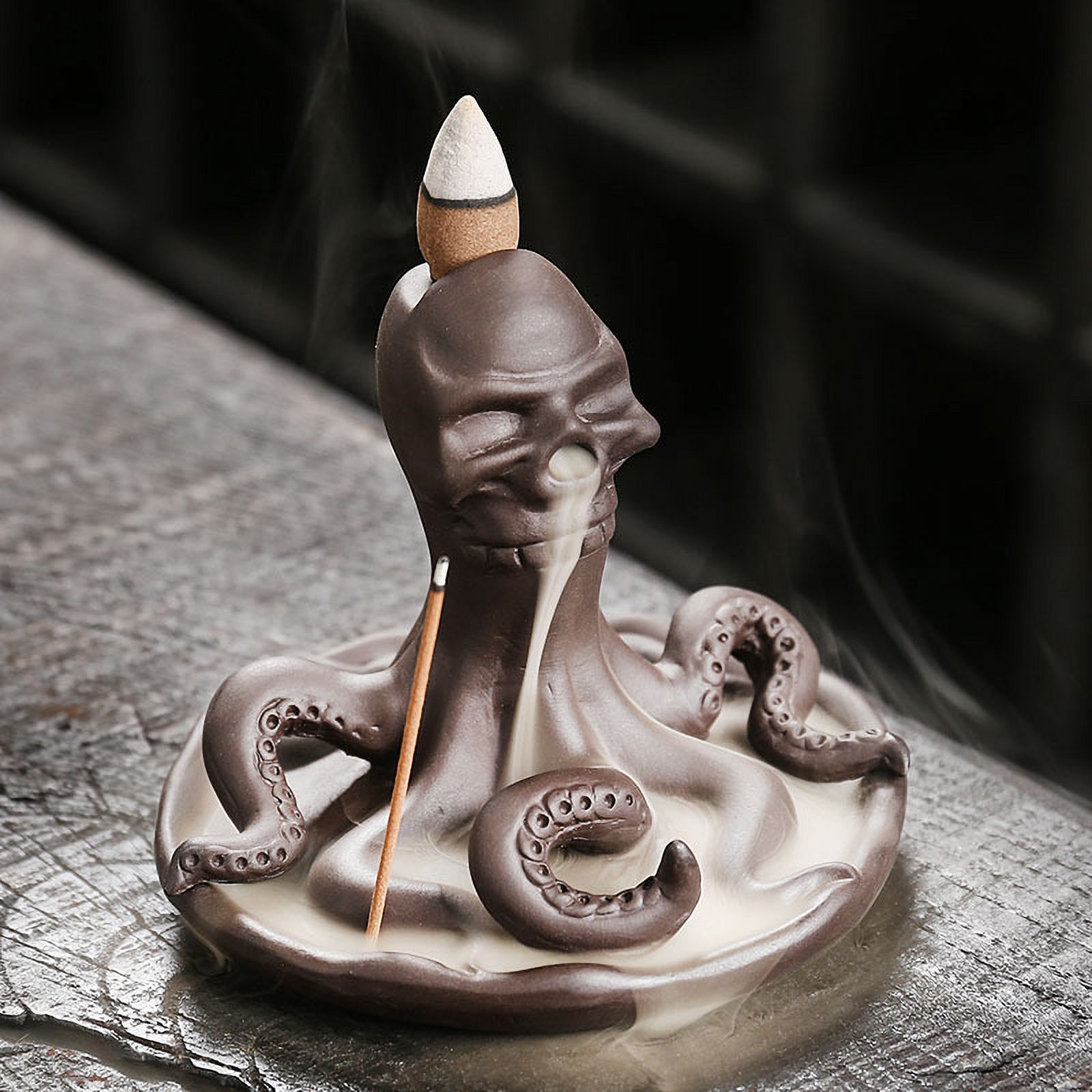 Purple Sand Ocean Animal Backflow Incense Burner,Creative Octopus Waterfall Smoke Incense Stick Holder Burner Home Craft Decoration