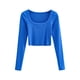 thumbnail image 3 of Txlixc Blusa de corte de punto sólido de manga corta, manga larga y cuello redondo profundo para mujeres fiesta de ocio callejero blusa de primavera y otoño callejero Txlixc moda, 3 of 9