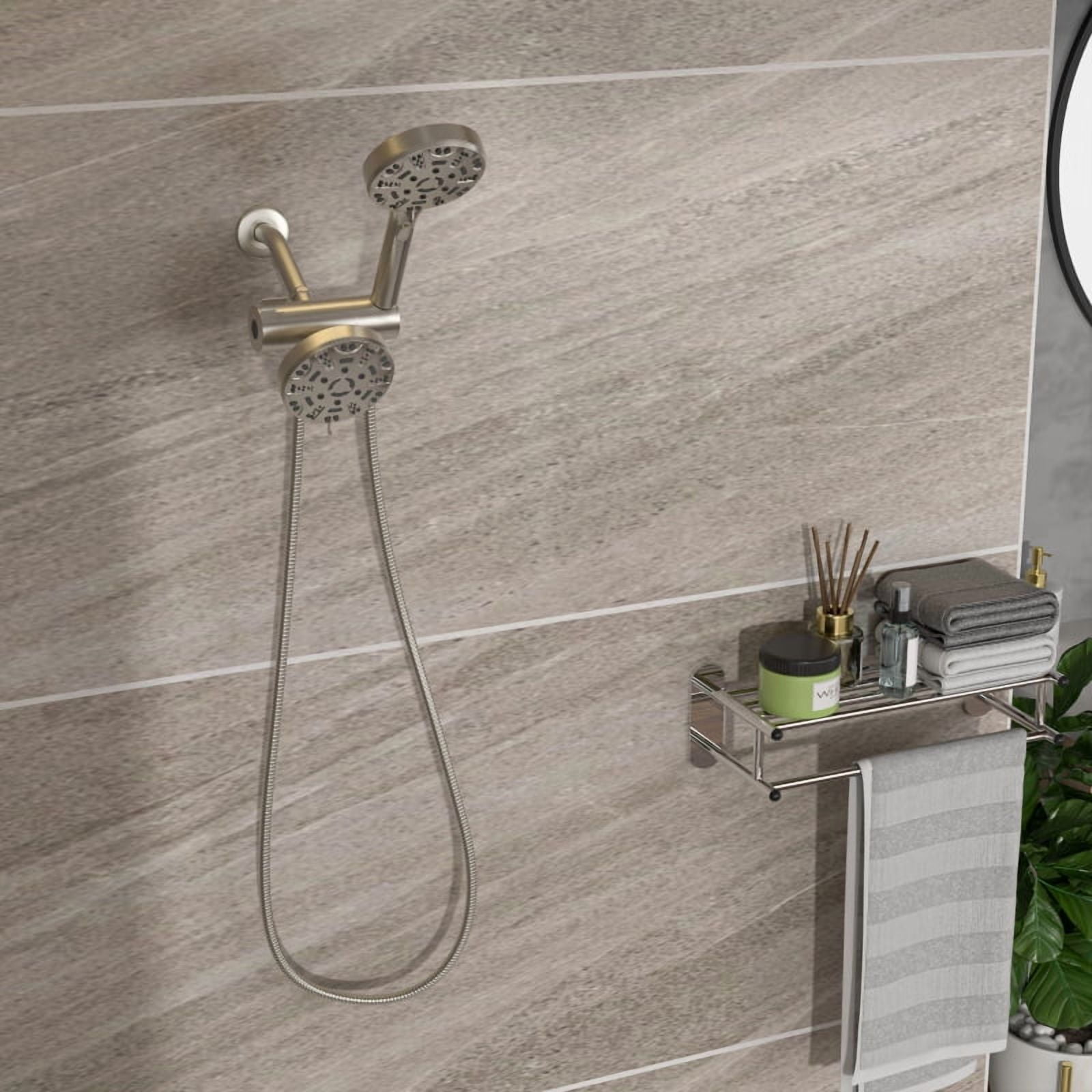 Multi Function Dual Shower Head - Shower System with 4.7" Rain Showerhead, 8-Function Hand Shower, Brushed Nickel On-Site   RR