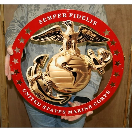 Globe Plaque - USMC Globe Round Enlisted Metal Sign w/ Red Circle 19