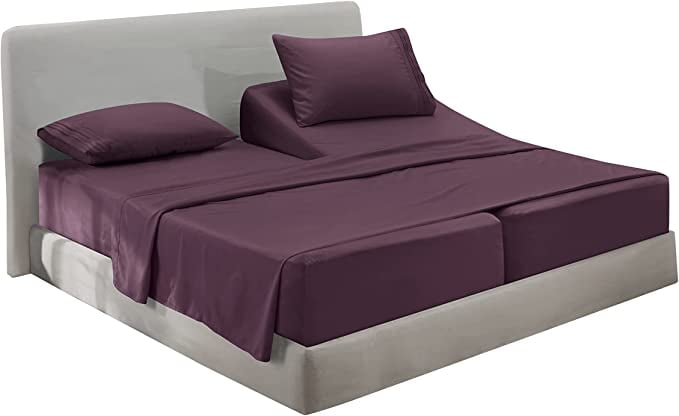 Clara Clark Premier 1800 Microfiber Collection 3-Line Bed Sheet Set, Split King Size, Purple