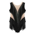 thumbnail image 5 of TSSOE Little Kids Girls Latin Dance Skating Dress Shiny Fringed Leotard Sheer Mesh Tassel Bodysuit Performance Costume Black 16, 5 of 7