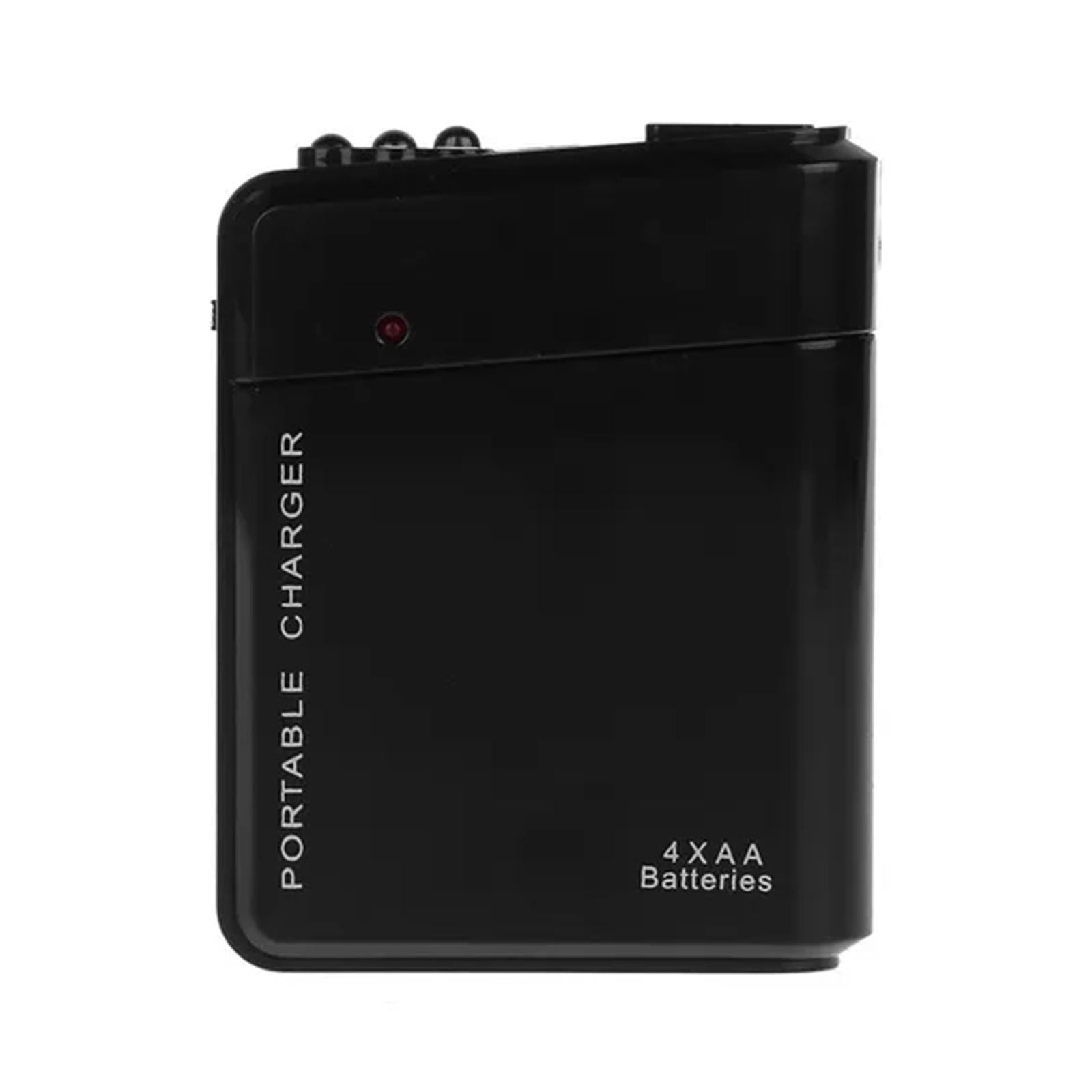 Black AA Battery Emergency Charger with 3-LED Flashlight USB Power Bank Portable