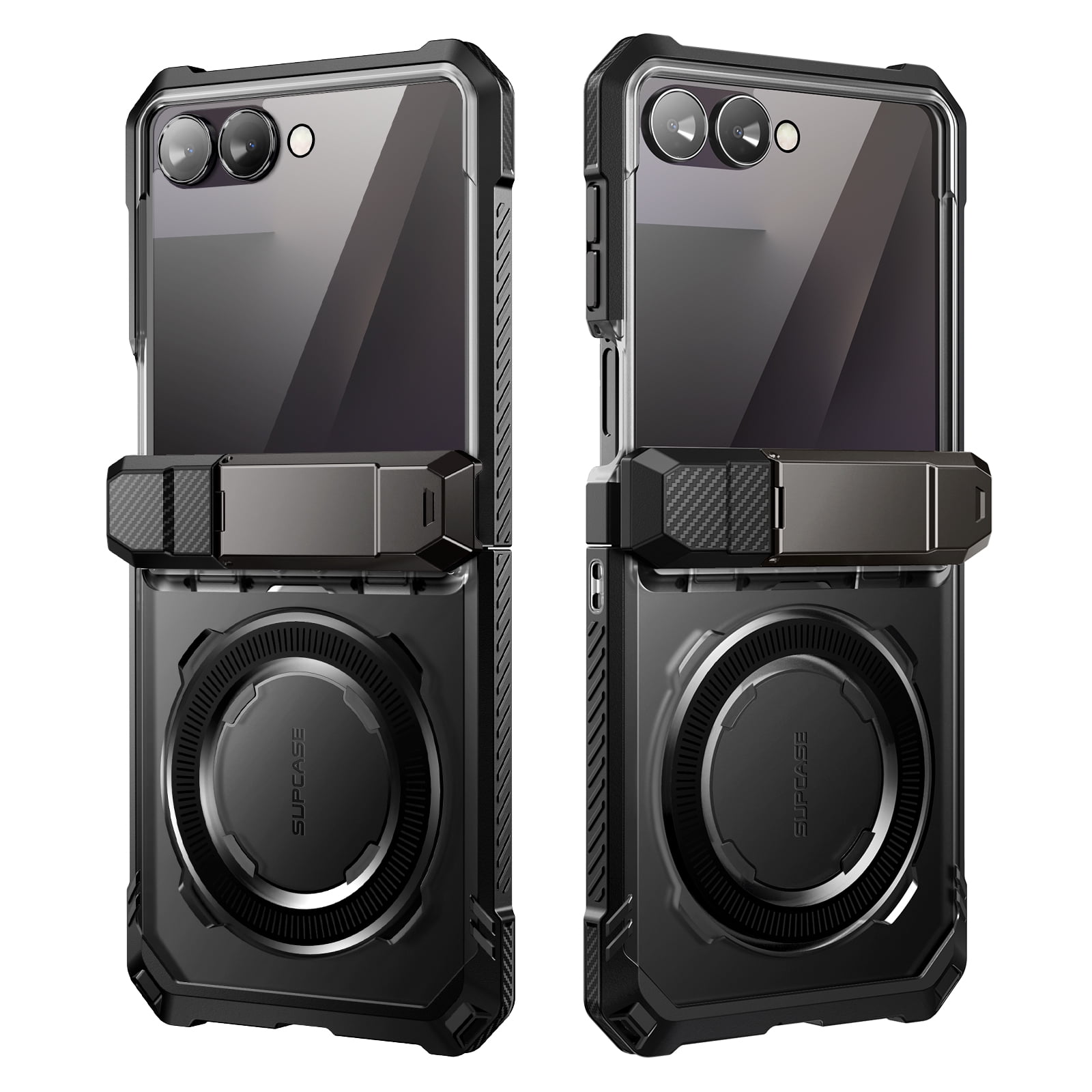 SUPCASE for Samsung Galaxy Z Flip 7 Magnetic Case with Stand & Front Screen Protector, Built-in N52 Magnets [Support MagSafe] Hinge Protection Full Body Military-Grade Rugged Back Phone Cover, Black
