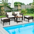 thumbnail image 2 of Costway 5PCS Acacia Wood Table Armrest Cushion Yard Patio Rattan Furniture Set, Off White, 2 of 10