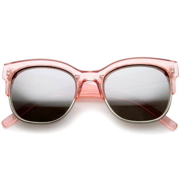 sunglassLA - Bold Colorful Half-Frame Two-Toned Inset Mirrored Lens Horn Rimmed Sunglasses - 55mm
