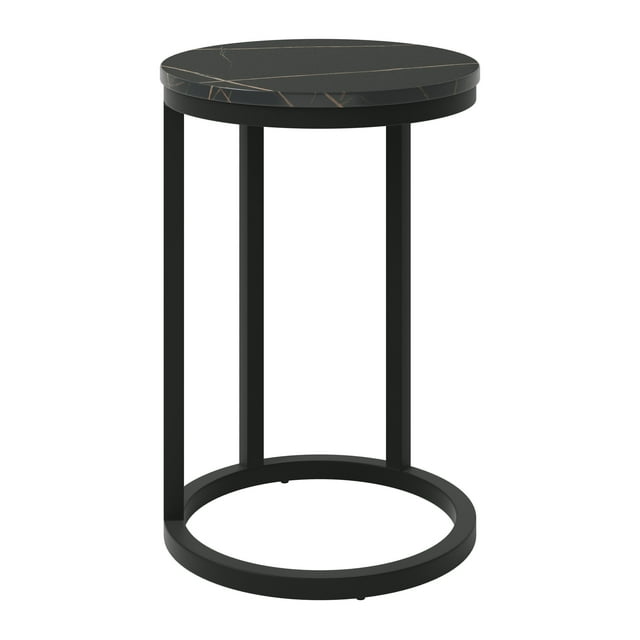 Kris & Alley Modena Table d'Appoint Contemporaine en Forme de C avec Dessus Rond en Bois d'Ingénierie et Base en Acier Enduit