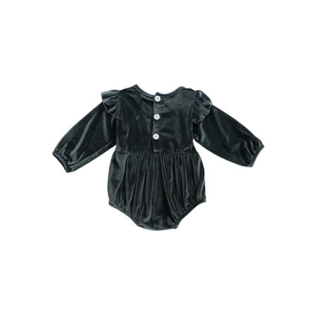 

AMILIEe Infant Baby Girl Plain Fall Crushed Velvet Long Sleeve Bodysuits Romper Tops 0-18 Months