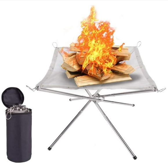 Portable Fire Pit Foldable Stainless Steel Mesh Fireplace with Carry Bag Outdoors Heat-Resistant Campfire Rack