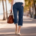 thumbnail image 2 of Cropped Pants for Women,Capri Pants for Women Casual Summer 2026 Solid Color Elastic High Waist Wide Leg Loose Button Cropped Pants, 2 of 9