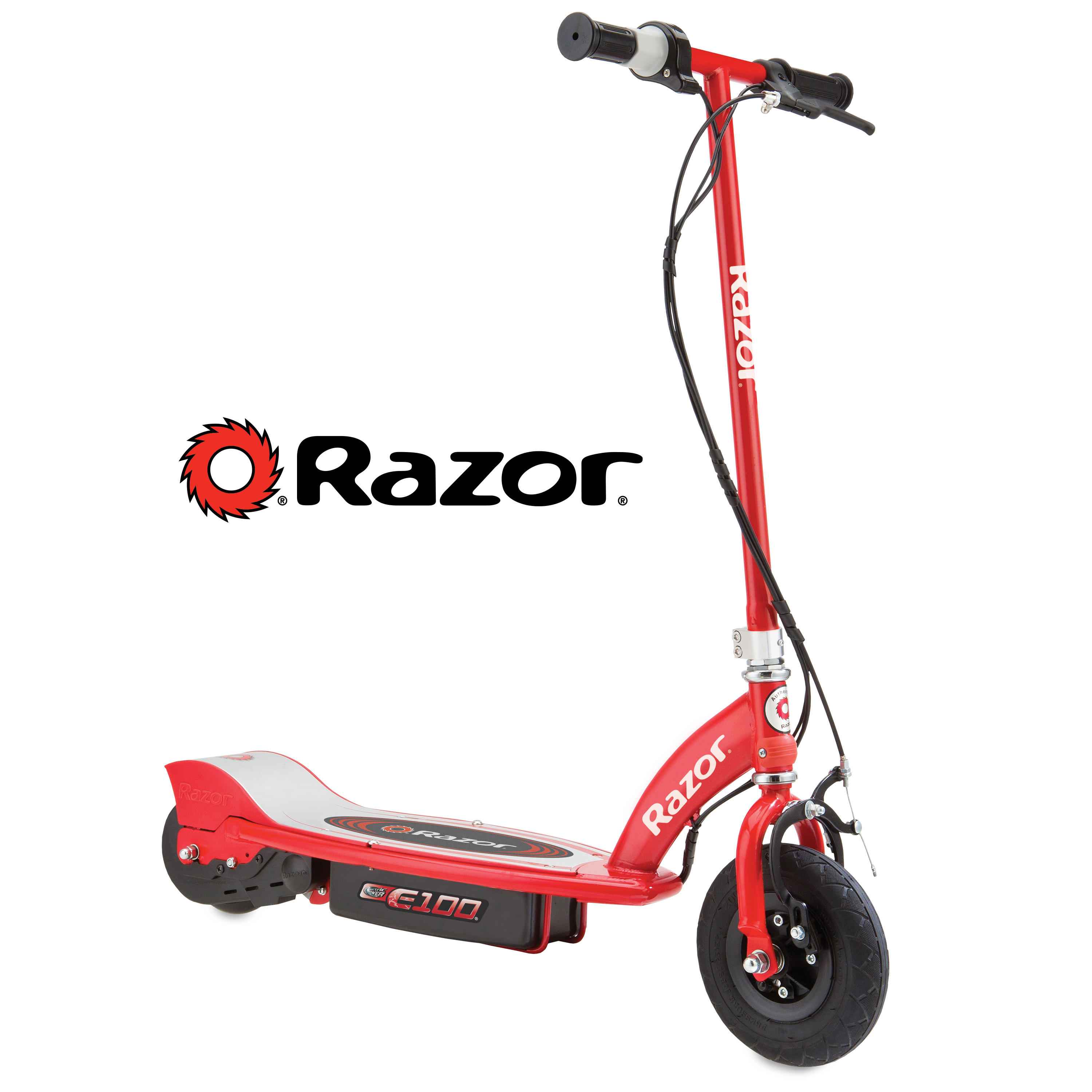 Razor E100 Electric Scooter - Red, for Kids Ages 8+ and up to 120 lbs, 8" Pneumatic Front Tire, 100W Chain Motor, Up to 10 mph & Up to 40 mins of Ride Time, 24V Sealed Lead-Acid Battery - image 3 of 8