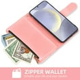 thumbnail image 4 of Compatible with Samsung Galaxy S24 Plus/S25 Plus S24+ S25+ 5G Wallet Phone Case and Tempered Glass Screen Protector Flower Faux Leather Flip Credit Card Holder Stand Zipper Cell Cover Women Pink, 4 of 9