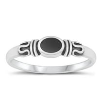 CHOOSE YOUR COLOR Sterling Silver Black Simulated Agate Bali Ring .925 Oxidized Band CZ Female Size 6