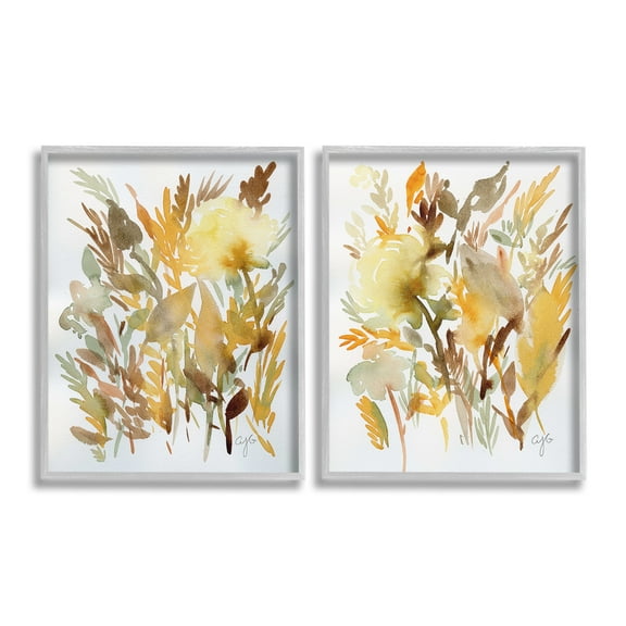 Stupell Industries Country Wheat Abstraction Botanical & Floral Painting Gray Framed Art Print Wall Art, 24 x 30, Set of 2