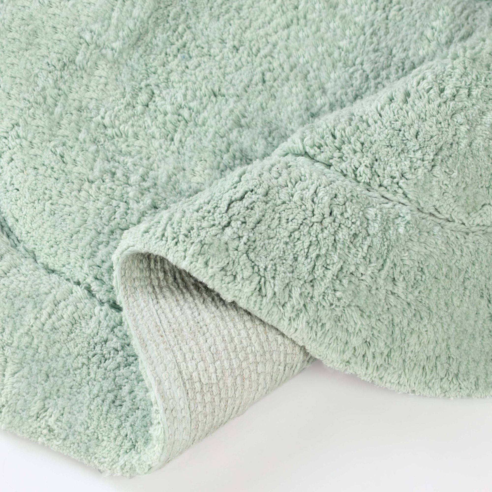 Superior Oval Bordered Cotton Washable Non-Slip Bath Rug, Runner Size, Sage