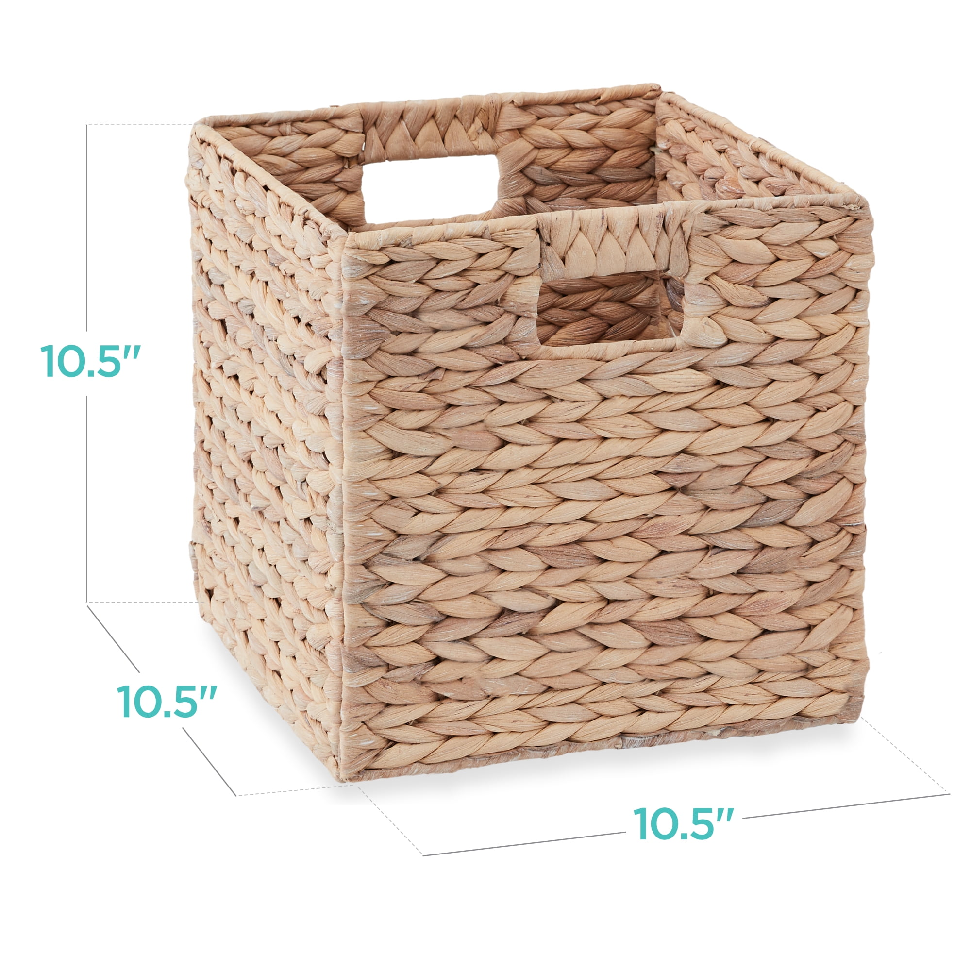 Casafield 10.5 x 10.5 Water Hyacinth Storage Baskets, Collapsible Cube  Organizers, Woven Bins for Bathroom, Bedroom, Laundry, Pantry, Shelves