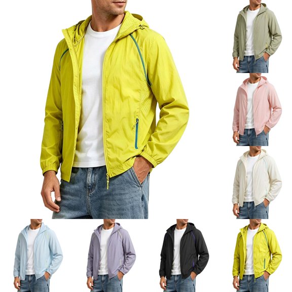 DYTTDG Men's Lightweight Sun Protection Hooded Jacket, Breathable Full Zip Windbreaker with Pockets for Hiking & Summer Outdoor Activities