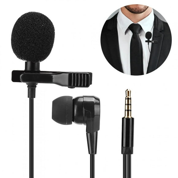 LHCER Interview Microphone, Mini Microphone, E1 Noir Mini Collier Clip Microphone Casque avec pour Smartphone Live Broadcast Enregistrement Interview