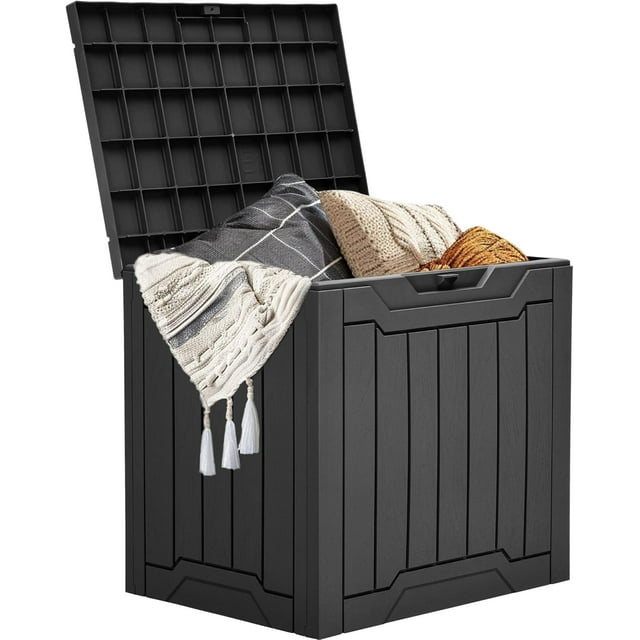 Boîte de Rangement Extérieure de 31 Gallons, Boîte de Livraison et de Rangement en Résine Imperméable avec Couvercle Verrouillable pour Coussins de Meubles de Patio, Accessoires de Piscine, Outils de Jardin, Noir