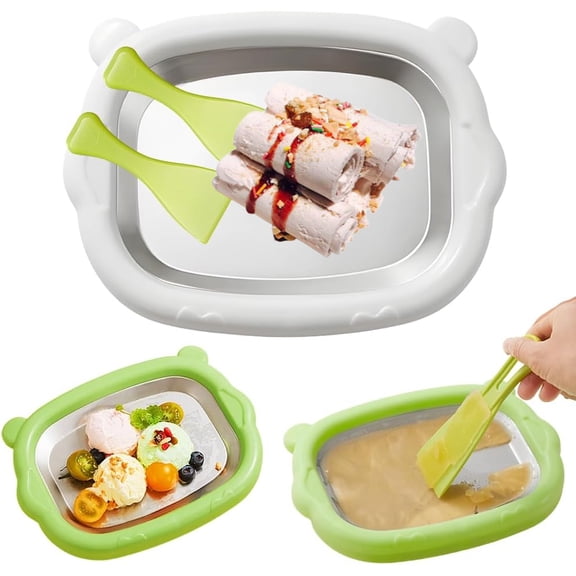 At-Home Rolled Ice Cream Maker Kit, Rolled Ice Cream Machine with 2 Scrapers, Instant Ice Cream Maker, DIY Homemade Ice Cream tray Ideal for Making Rolled Ice Cream Yogurt Sorbet Soft Serve(White)
