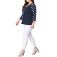 thumbnail image 4 of GRACE & GRANDEUR Chemises Blouse pour Femme Grande Taille Col en V Manches 3/4 Raglan à Fleurs Décontracté Printemps Automne Hauts 4X Bleu, 4 of 8