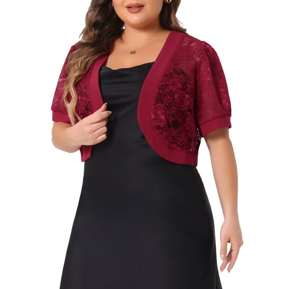 DARING DIVA Women's Plus Cropped Cardigans Floral Lace Bolero Shrugs 1X Burgundy